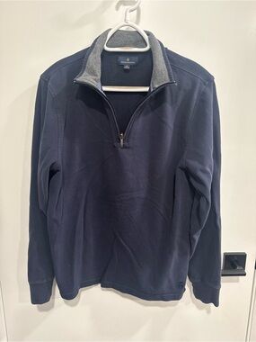 Brooks Brothers Men’s Navy Cotton Knit 1/4 Zip Mock Neck Logo Sweatshirt M